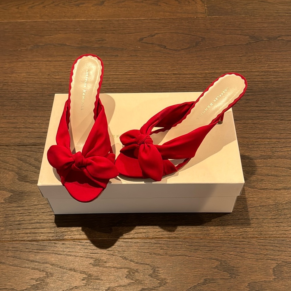 Loeffler Randall Womens Luisa Velvet Knotted Bow Kitten Heel Sandals Size 7.5
